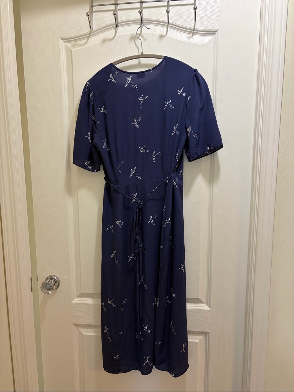 Wilfred Mirabelle Navy Midi Wrap Dress with Bird Print Vintage-Inspired - Picture 8 of 8